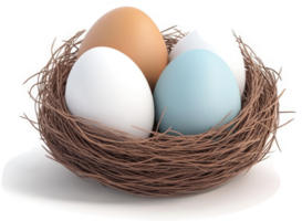 Four eggs nestled within a rustic bird's nest. png