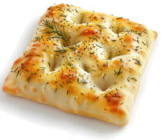Square artisan bread topped with herbs and seeds. png
