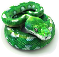 Emerald green snake coiled, displaying intricate patterns. png