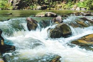 Stream flowing over rocks in a tranquil natural setting during daylight hours photo