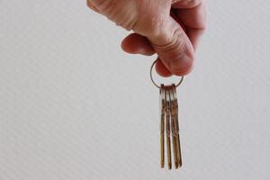 Hand Holding A Set Of Keys On A Keyring photo