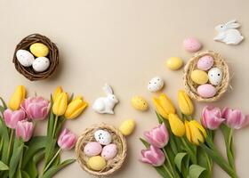 Flat Lay Arrangement of Easter Themed Objects Photo