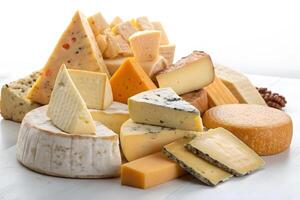 A Variety of Cheese Slices and Wedges Are Arranged Photo