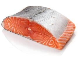 Fresh Salmon Fillet Sliced in Half Displayed Neatly Photo