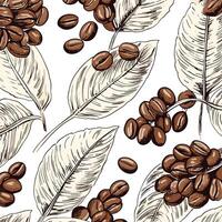 Coffee bean and leaf pattern design background image vector