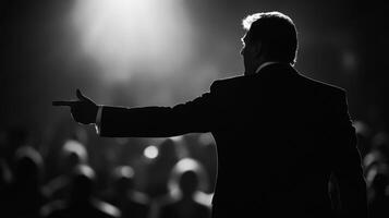 llamada a acción el político su mandíbula conjunto con resolver puntos exterior como Si atractivo el multitud a unirse en un común porque con el borroso cifras de partidarios atrapado en midchee foto