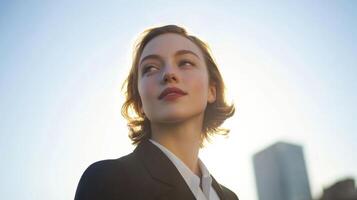 Politician looking up at the sky with hope and confidence photo