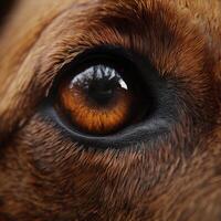 Brown dog showing reflective golden eye and fur in close up photo
