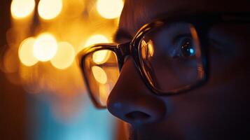 A detailed image capturing the reflections in the glasses of a diplomat as they look towards a speaker surrounded by soft lighting from an ornate chandelier. The atmosphere convey photo
