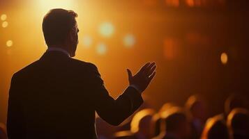 Politician gesturing to crowd during rally speech photo