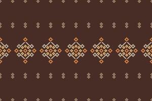 Fabric color of brown background ethnic pattern decor Cross stitch pixel art. vector