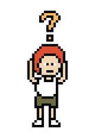 Design of pixel art man male boy with question mark quiz questionaire decor. vector