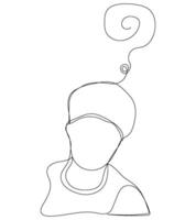 Design of continuous line man male with question mark quiz confuse question boy decor. vector