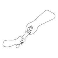 Handss passing the baton in a relay race continuous one line drawing vector