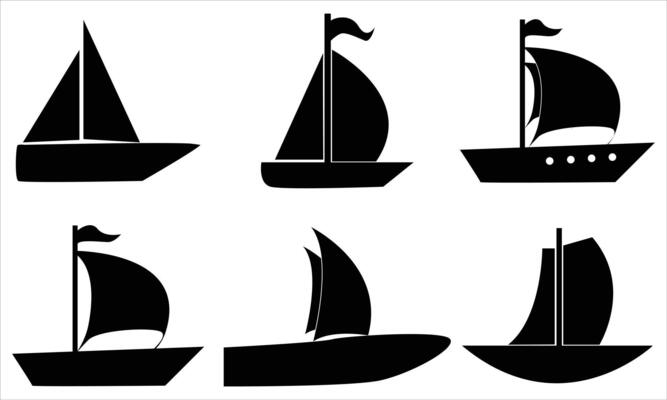 set of sailing boat over white background