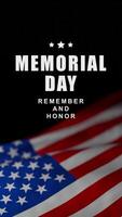 Memorial day text and USA flag, vertical motion background, seamless loop video