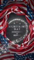 Memorial day metal text in the frame of USA flag, vertical motion background, seamless loop video