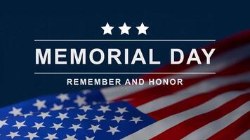 Memorial day text and USA flag motion background, seamless loop video