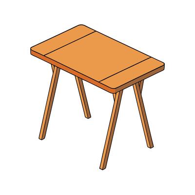 Isometric wooden table illustration on white background