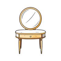 Cartoon antique dressing table with mirror and drawer vector