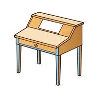 Cartoon antique desk with one drawer and cubby vector
