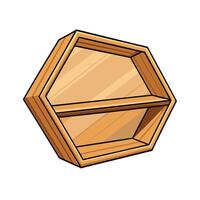 Wooden Hexagon Shelf with Single Shelf Cartoon Illustration vector