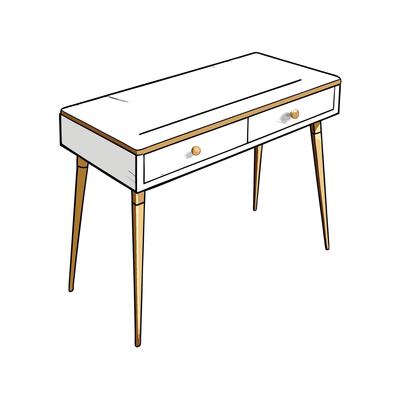 Retro White Desk with Wood Legs and Drawers