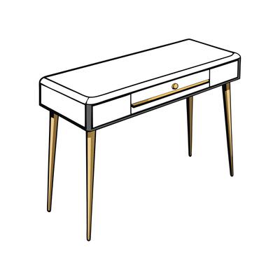 MidCentury Modern White Desk with Gold Legs