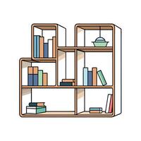 Illustration of a bookshelf with books and decoration vector