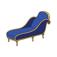Blue Chaise Lounge with Gold Trim Cartoon Illustration vector