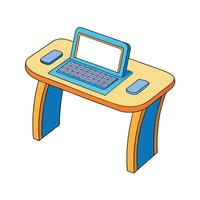 Cartoon desk with computer icon isolated vector
