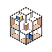 Abstract Isometric Cube Structure with Blocks Illustration Concept vector