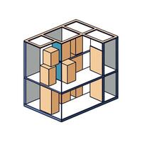 Isometric warehouse shelving unit with boxes illustration vector