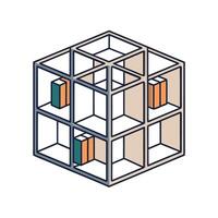 Isometric shelving unit with storage compartments and simple design vector