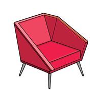 Modern red armchair furniture with metallic legs, cartoon vector