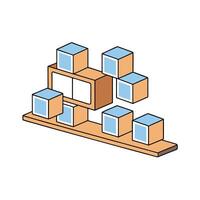 Isometric Shelf with Floating Blue Cubes Illustration Concept vector