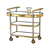 Retro Gold Bar Cart with Drink Illustration vector