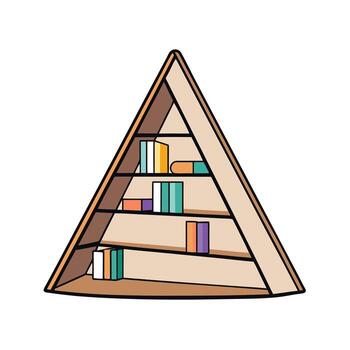 Stylish triangular bookcase with colorful books and outline style vector