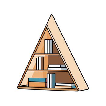 Triangular bookshelf filled with books, modern design style vector