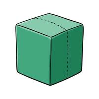 Green cartoon cube with broken lines, 3D geometry vector