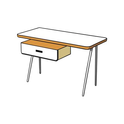 Cartoon MidCentury Modern Desk with One Drawer Illustration