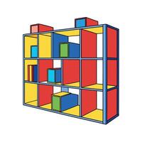 Colorful bookcase with boxes isolated on white background vector