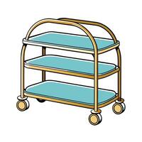 Rolling Teal ThreeShelf Cart with Golden Metal Frame vector