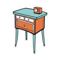 Whimsical Nightstand Illustration with Alarm Clock, Colorful Design vector