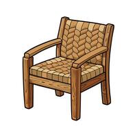 Cartoon Wicker Chair Illustration with Wooden Frame vector