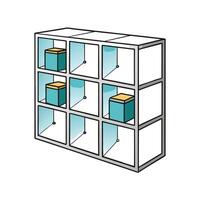 Cartoon Shelving Unit with Storage Boxes and Cubbies vector