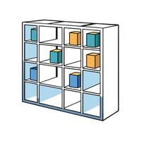 Cartoon Shelving Unit with Boxes, Minimalistic Storage Design vector