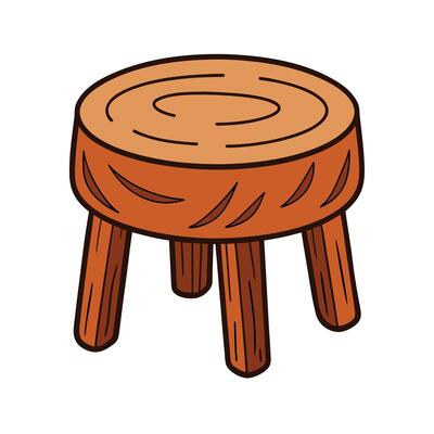 Cartoon Wooden Stool Illustration with Outline Style