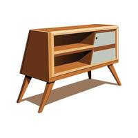 Midcentury modern media console with open shelves vector