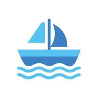 Simple blue sailboat icon floating on wavy ocean vector